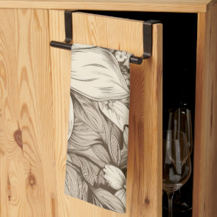 Refined Botanical Motif in Soft Sepia Tones Kitchen Towel