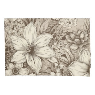 Refined Botanical Motif in Soft Sepia Tones Pillow Case