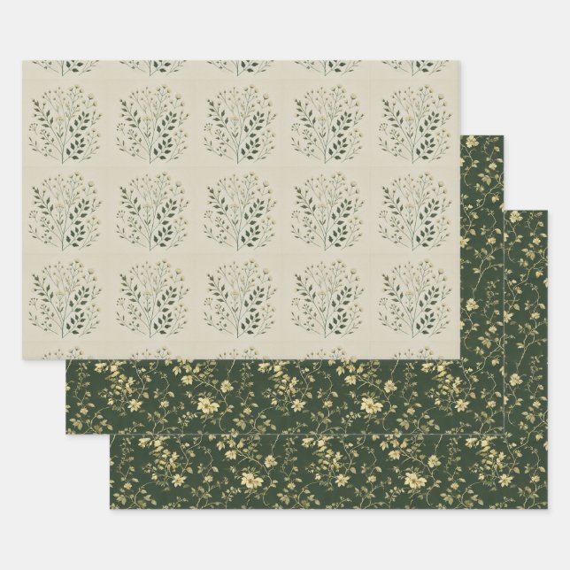 Refined Botanical Wrap with Accent Decoupage Wrapping Paper Sheets (Set)
