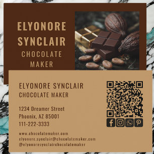 Refined Brown Chocolate Maker Photo Social QR Code Business Card