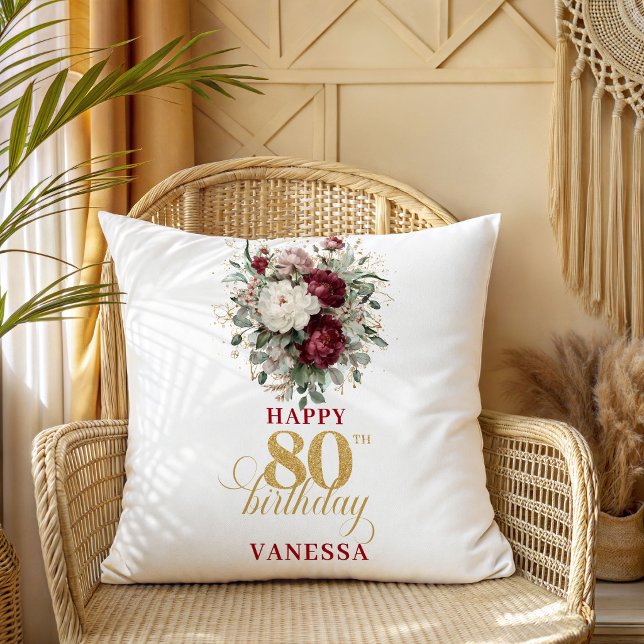 Refined Burgundy Blush 80th Birthday Pillow (Refined Burgundy Blush 80th Birthday Pillow)