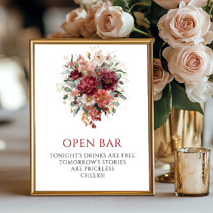 Refined Burgundy Eucalyptus Fall Open Bar Sign