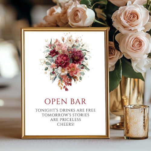 Refined Burgundy Eucalyptus Fall Open Bar Sign