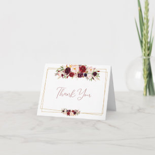 Refined Burgundy Floral Geometric Gratitude Thank You Card