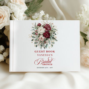 Refined Burgundy Floral Gold Bridal Shower Guest Book