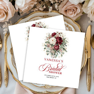 Refined Burgundy Floral Gold Bridal Shower Napkins