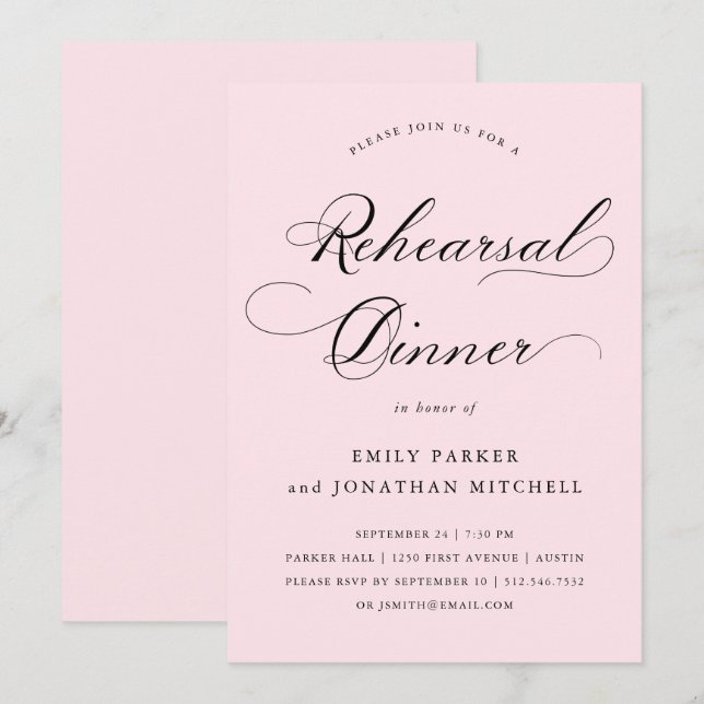 Refined | Calligraphy Blush Pink Rehearsal Dinner Invitation (Front/Back)