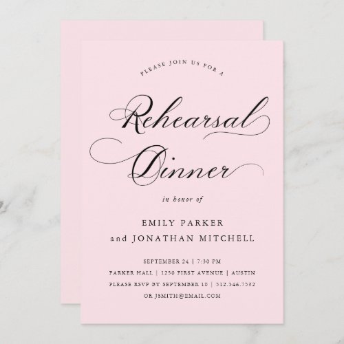 Refined  Calligraphy Blush Pink Rehearsal Dinner Invitation