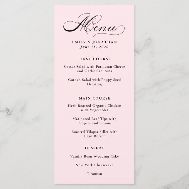 Refined | Calligraphy on Blush Pink Menu (Front)