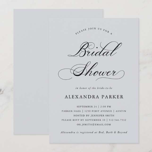 Refined | Calligraphy on Soft Gray Bridal Shower Invitation (Front/Back)