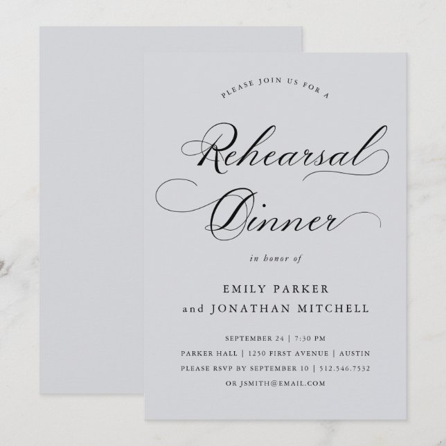 Refined | Calligraphy Soft Gray Rehearsal Dinner Invitation (Front/Back)