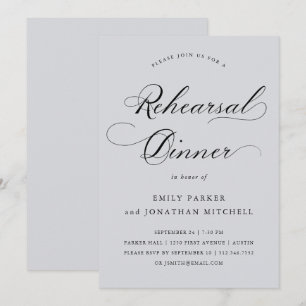 Refined   Calligraphy Soft Gray Rehearsal Dinner Invitation