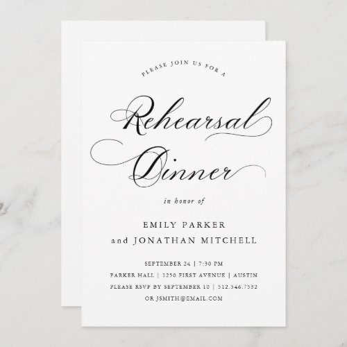 Refined  Calligraphy Wedding Rehearsal Dinner Invitation