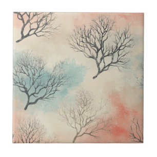 Refined Coastal Watercolor with Coral & Seashells Ceramic Tile