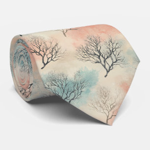Refined Coastal Watercolor with Coral & Seashells Neck Tie