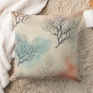 Refined Coastal Watercolor with Coral & Seashells Throw Pillow