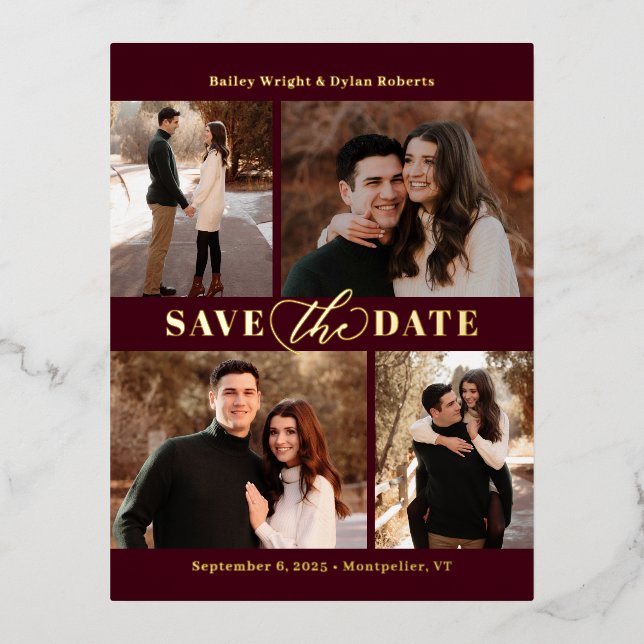 Refined Collage FOIL Save The Date Postcard (Front)