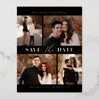 Refined Collage Foil Save The Date Postcard by berryberrysweet at Zazzle