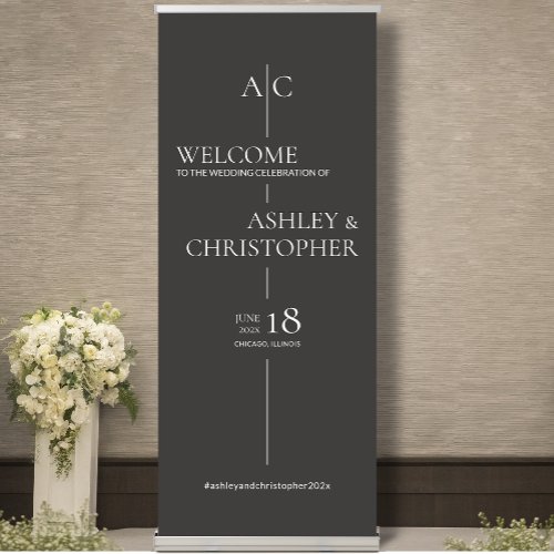 Refined Dark Slate Gray Typography Wedding Welcome Retractable Banner