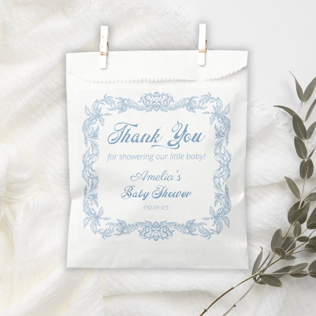 Refined Dusty Blue Baroque Frame Baby Shower Favor Bag (Creator Uploaded)