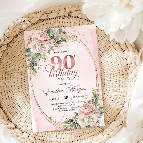 Refined Dusty Pink Gold Greenery 90th Birthday 
