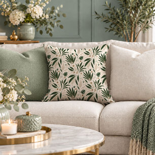 Refined Earthy Tropical Palm Leaves Decorative Throw Pillow