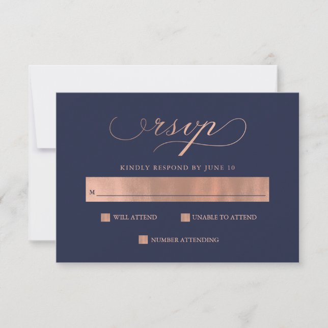 Refined | Faux Rose Gold Wedding Calligraphy RSVP Card (Front)