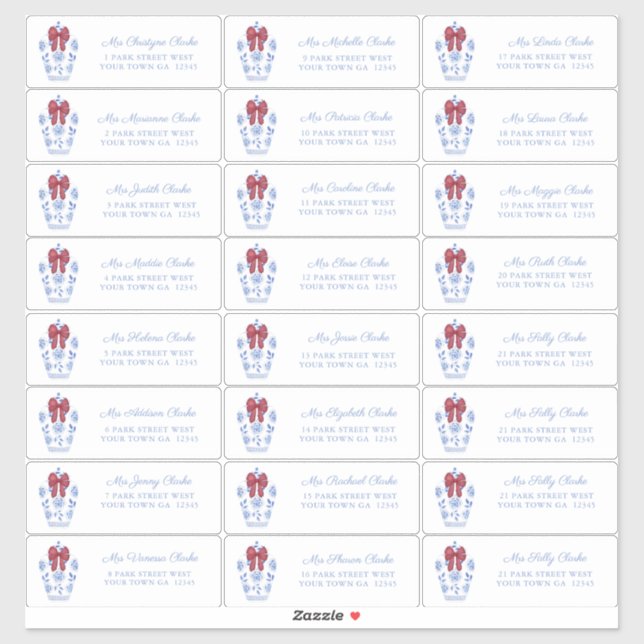 Refined Ginger Jar Red Bow Holiday Cards Address Sticker (Sheet)