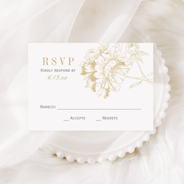 Refined Gold and Gray Peony Wedding RSVP Card (Creator Uploaded)