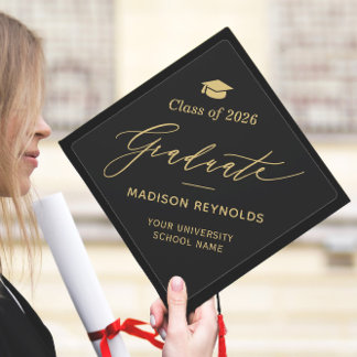 Refined Gold Color Lettering Class of 2026 Graduation Cap Topper