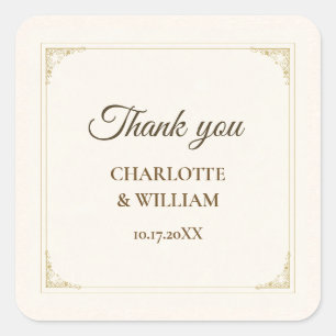 Refined Gold Frame Wedding Thank You Sticker