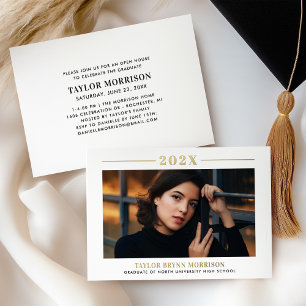 Refined Gold Framed Photo Graduation Party Foil Invitation