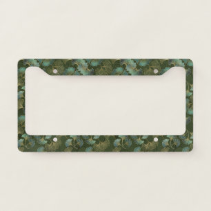 Refined Gold Ginkgo Botanical Emerald Green Art License Plate Frame