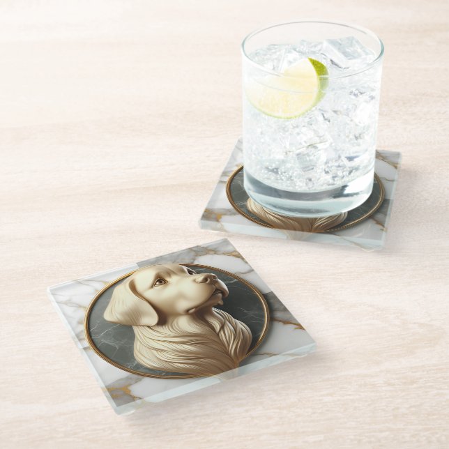 Refined Golden Retriever Marble Impression Glass Coaster (Angled)