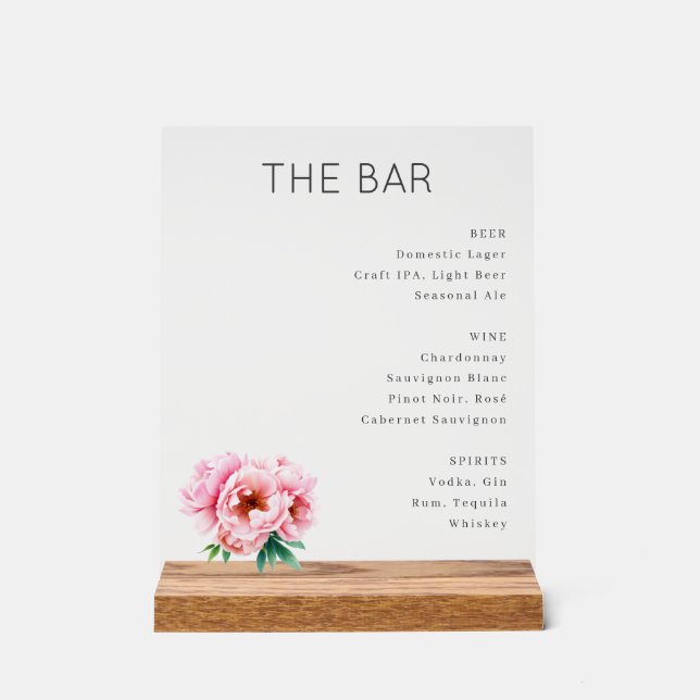 Refined Gray Minimalist Bar Menu Acrylic Sign (Front)