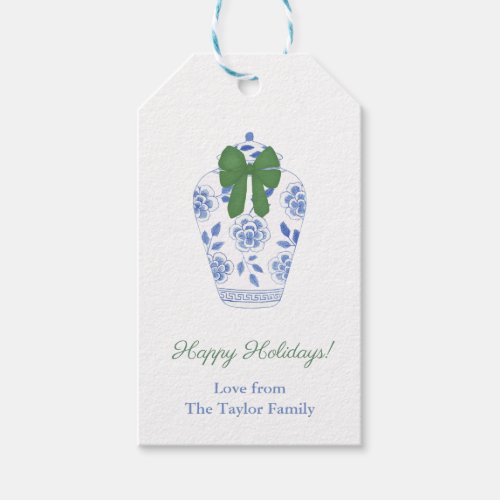 Refined Green Bow Ginger Jar Merry Christmas Gift Tags
