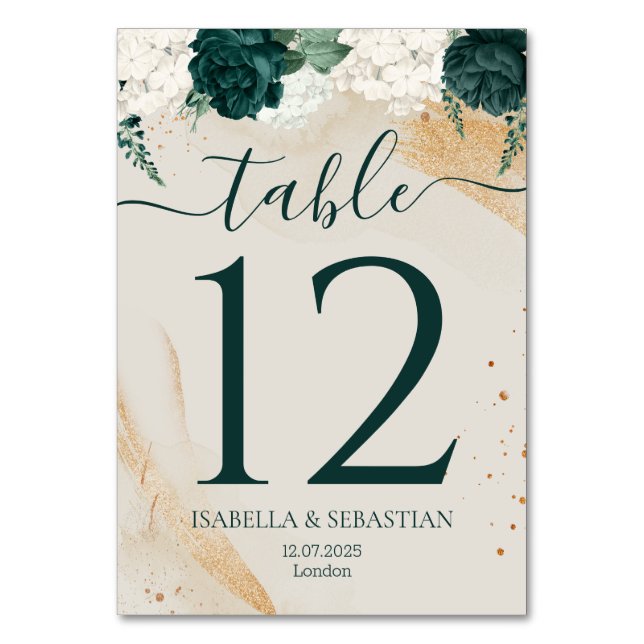 Refined Green Dusty Rose Floral Wedding Table Number (Front)