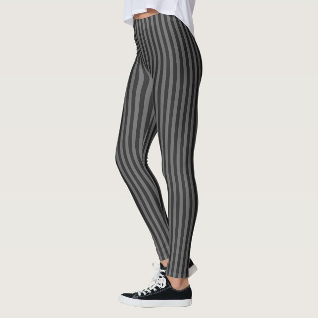 Refined Grey Monochrome Vertical Thin Stripes Leggings (Left)