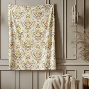 Refined Ivory Damask Delicate Watercolor Designs Fleece Blanket