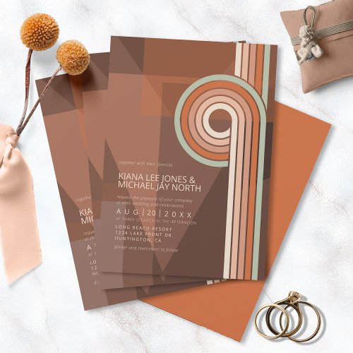 Refined Lines Geometric Wedding Terra Cotta ID983 Invitation