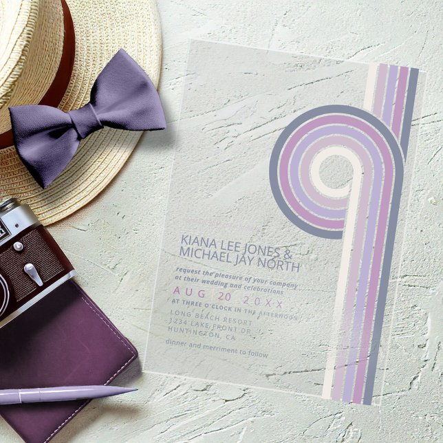 Refined Lines Geometric Wedding Violet ID983 Acrylic Invitations (Creator Uploaded)