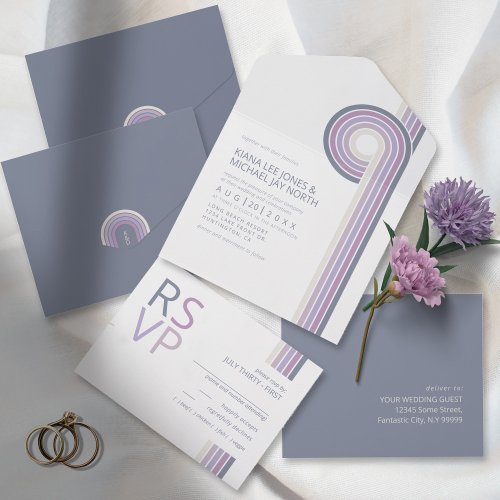 Refined Lines Geometric Wedding Violet ID983 All In One Invitation