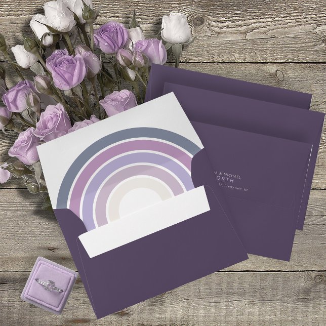 Refined Lines Geometric Wedding Violet ID983 Envelope (Interior/Back In Situ)