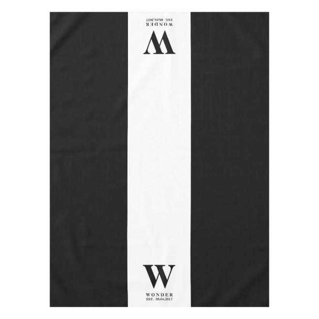 Refined Minimalist Monogram | Black Newly Wed Wedd Tablecloth