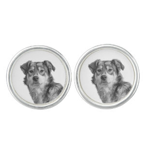 Refined Monochrome Large Mixed Breed Canine Cufflinks