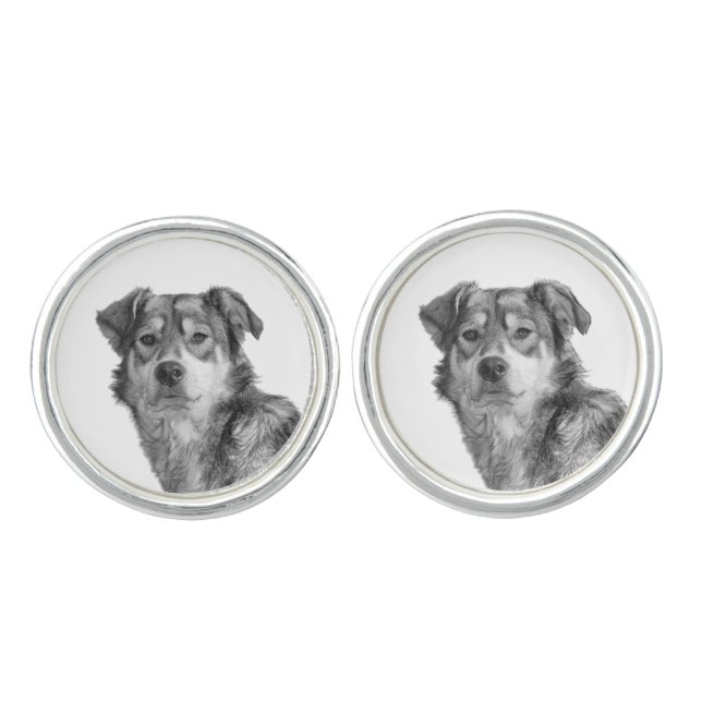 Refined Monochrome Large Mixed Breed Canine Cufflinks (Front)