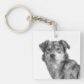Refined Monochrome Large Mixed Breed Canine Keychain