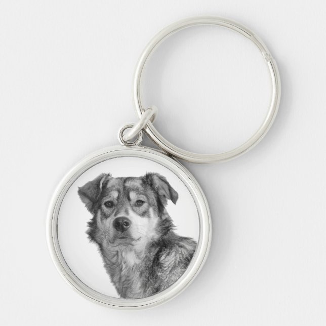 Refined Monochrome Large Mixed Breed Canine Keychain (Front)