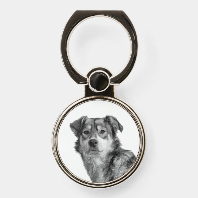 Refined Monochrome Large Mixed Breed Canine Phone Ring Stand (Front)