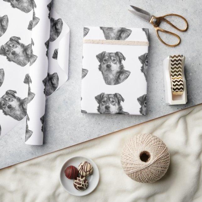 Refined Monochrome Large Mixed Breed Canine Wrapping Paper (Crafts)